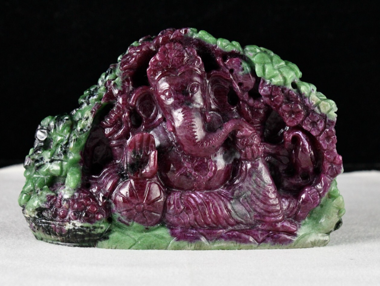 Certified Natural Ruby Zoisite Lord Ganesha 3739 Ct Gemstone Statue Decor