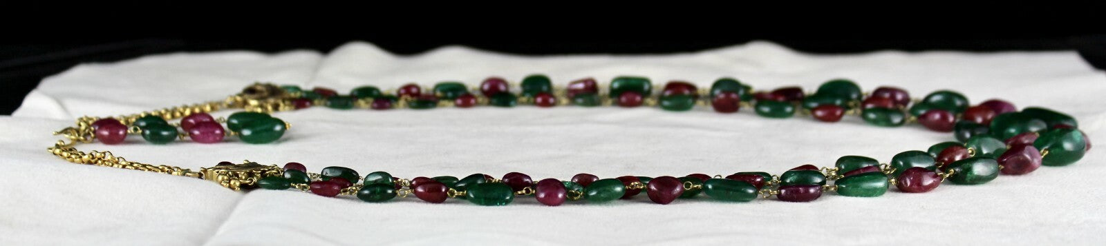 Certified Antique 18k Gold Natural Emerald Burma Ruby Beads Necklace 587 Ct