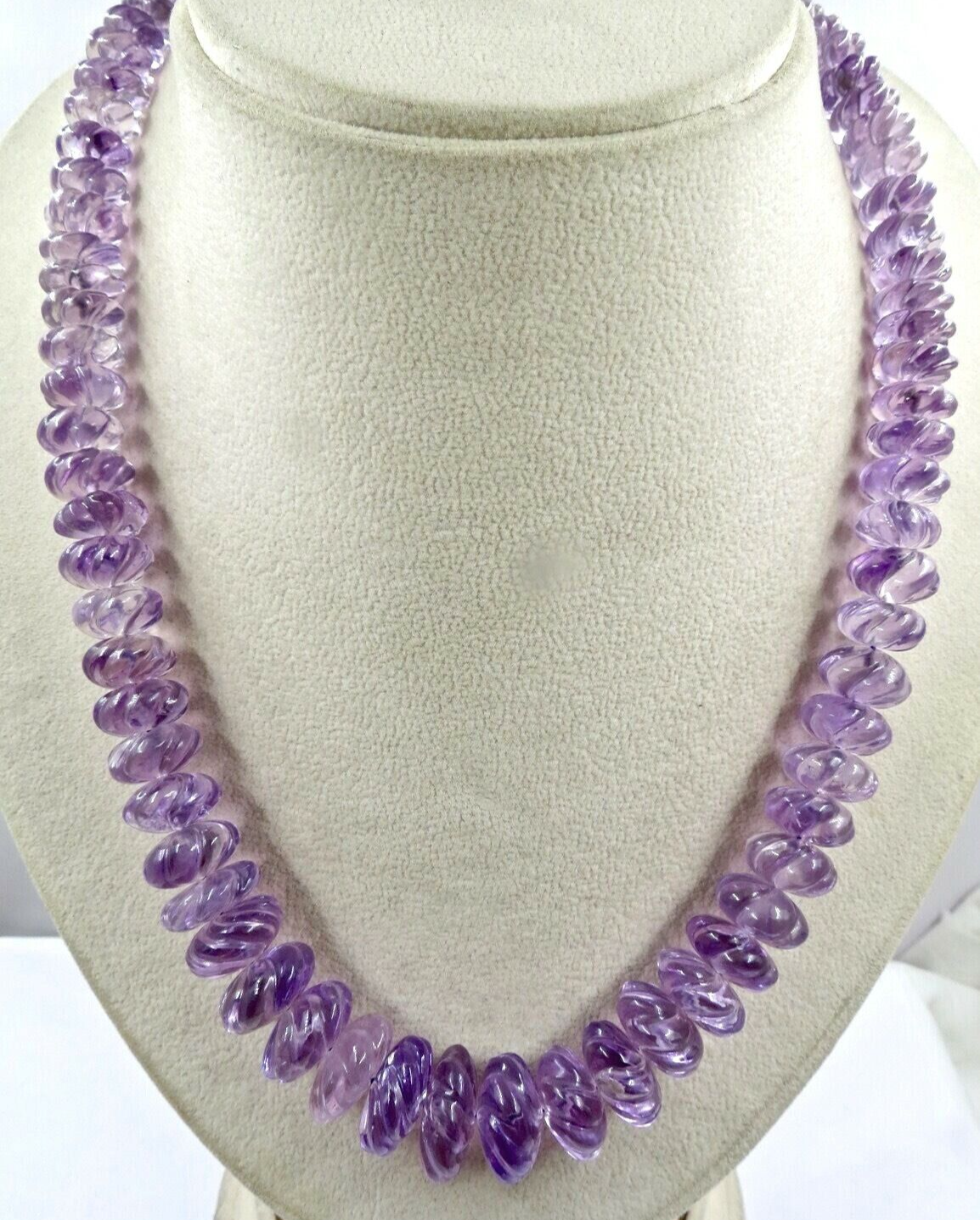 Certified Natural Amethyst 745 Ct Melon Bead Sterling Silver Old Necklace