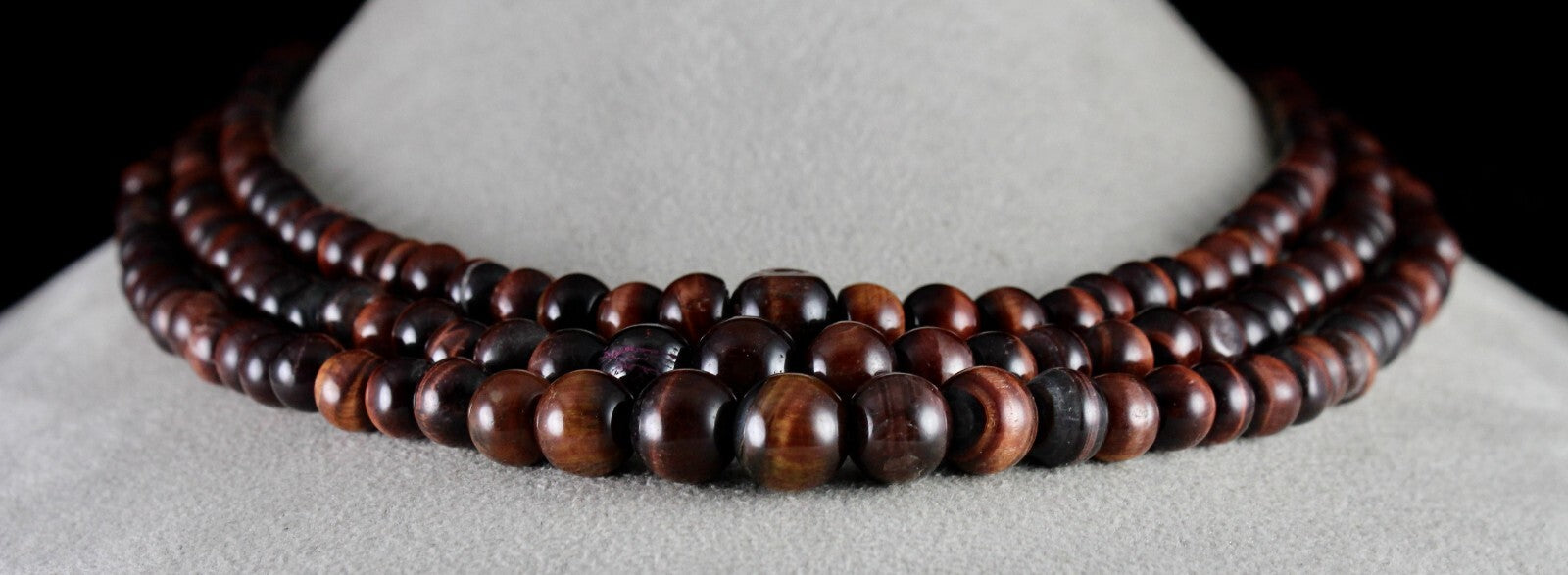 Natural Red Tiger's Eye Gemstone Necklace 3 L 611 Ct Beaded Round Fashion