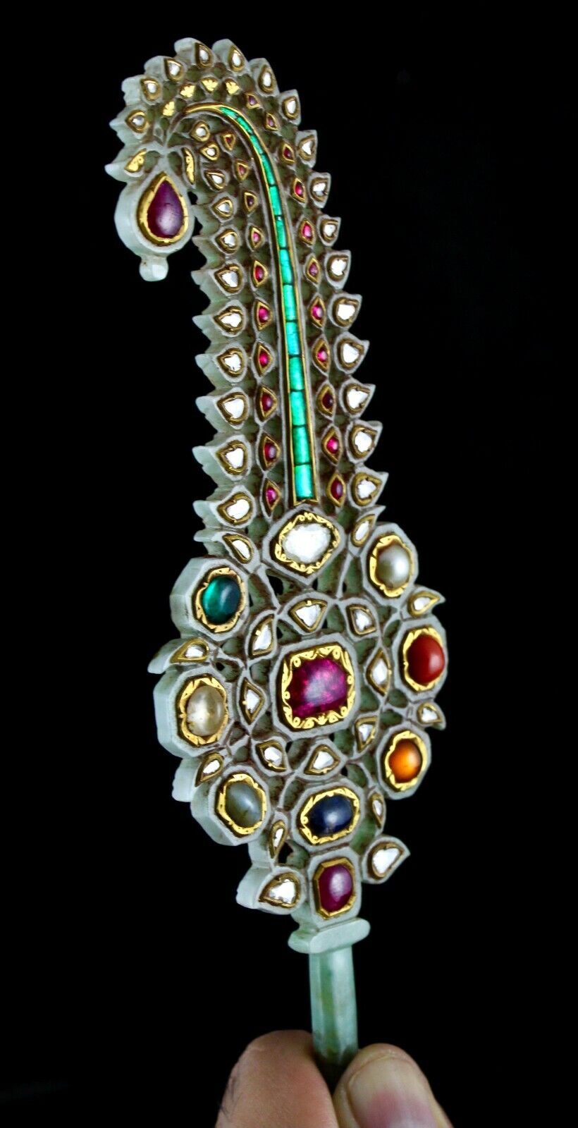 Natural Persian Jade Turban Groom Kalangi Studded Ruby Diamond Emerald 22k Gold