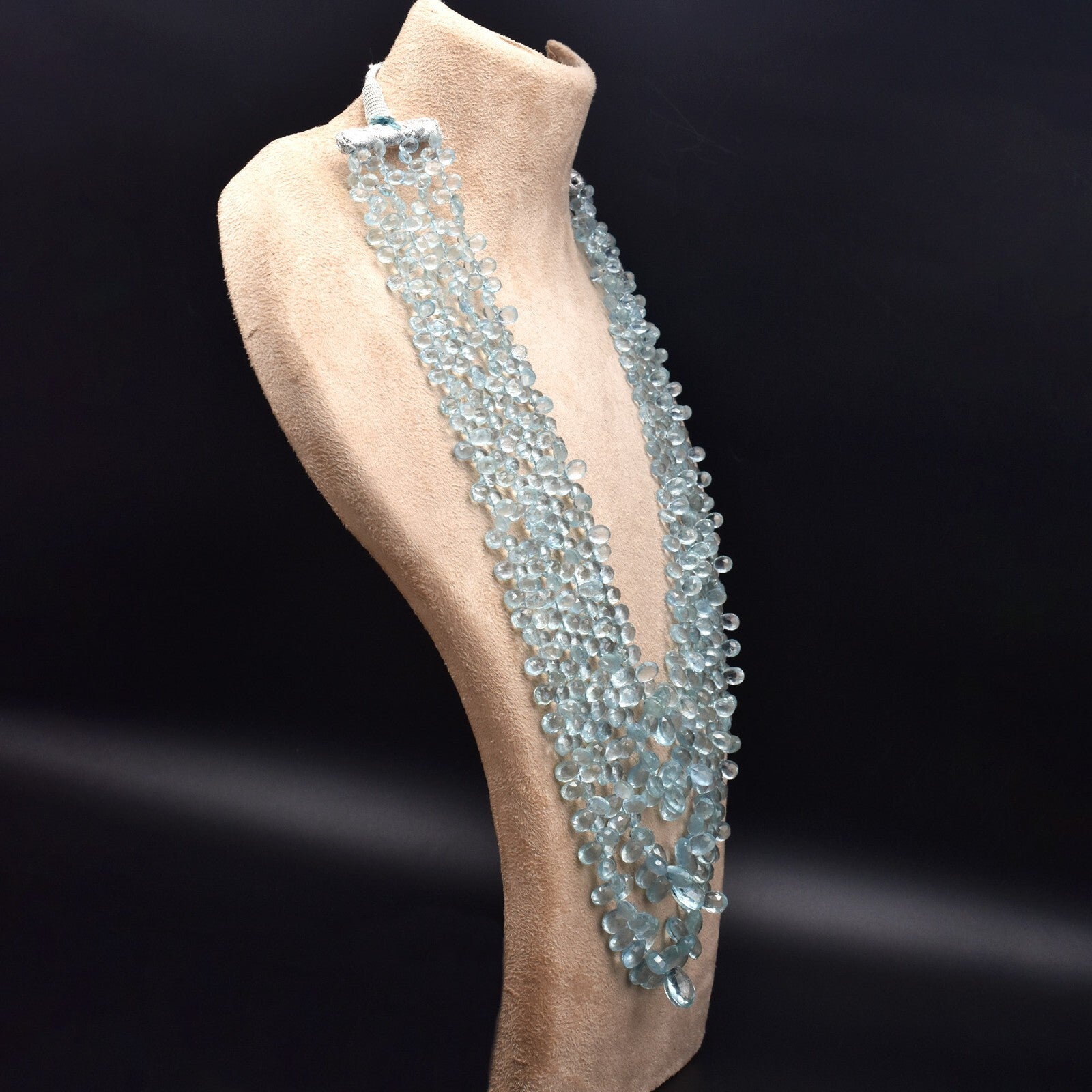 Certified Natural Aquamarine Drops Faceted 647 Ct Blue Gemstone Necklace