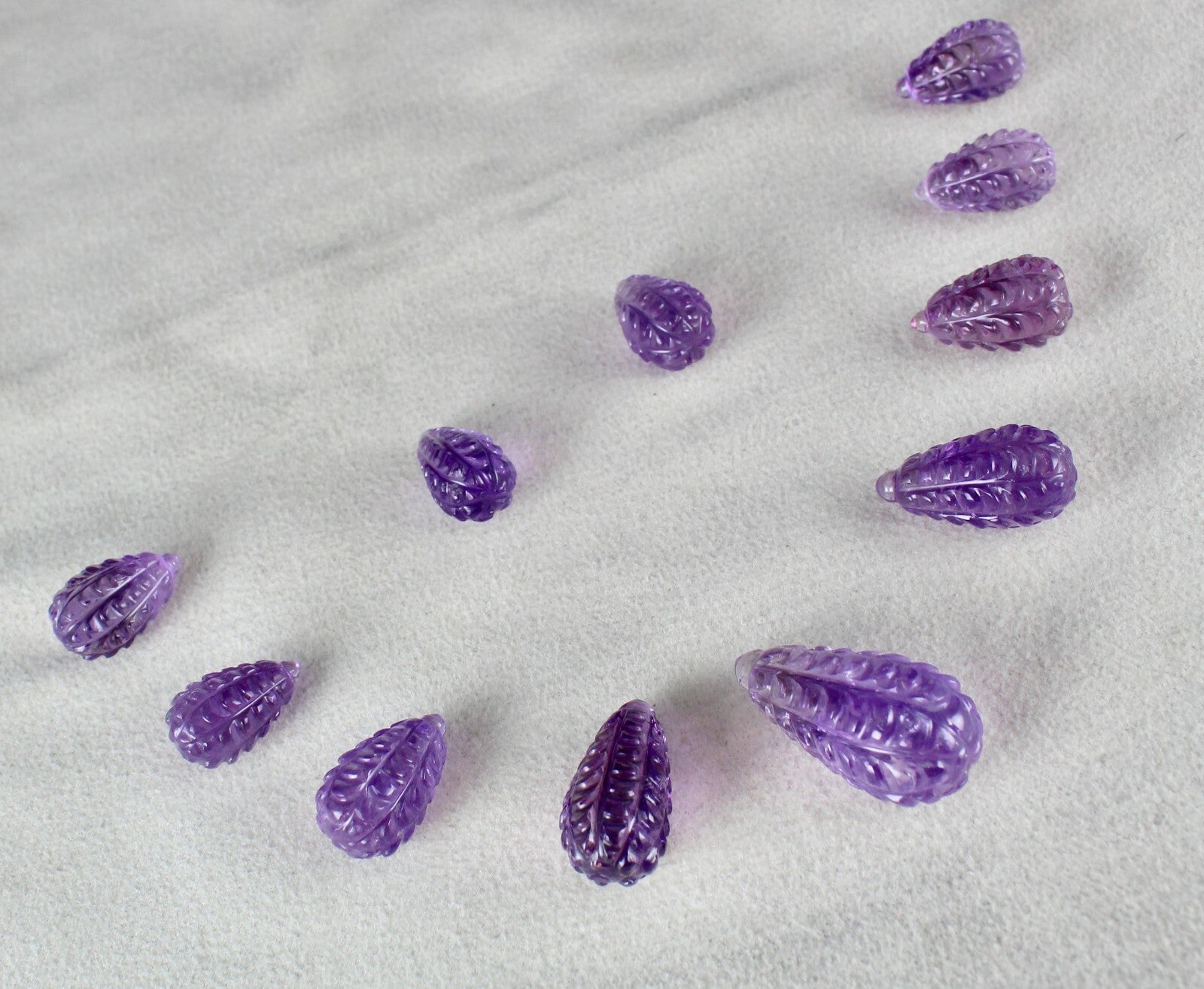 Natural Amethyst Carved Drops 11 Pcs 199 Cts Loose Gemstone Earring Set