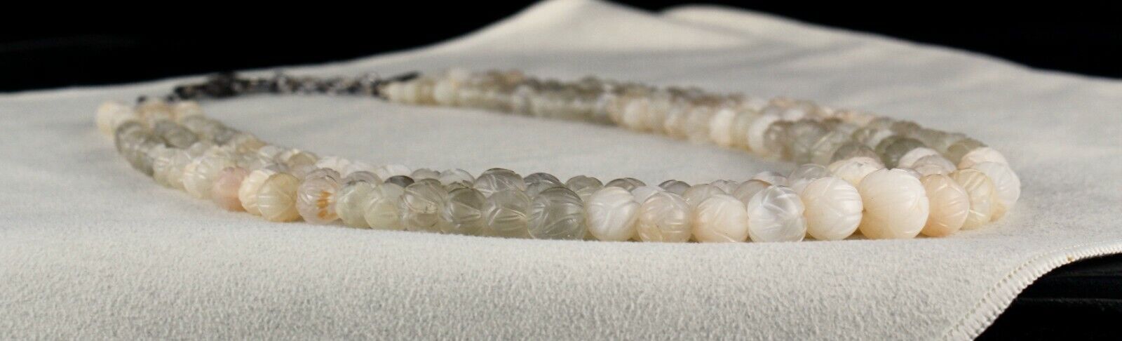 NATURAL MULTI MOONSTONE BEADS CARVED 3 LINE 667 CTS GEMSTONE LADIES NECKLACE