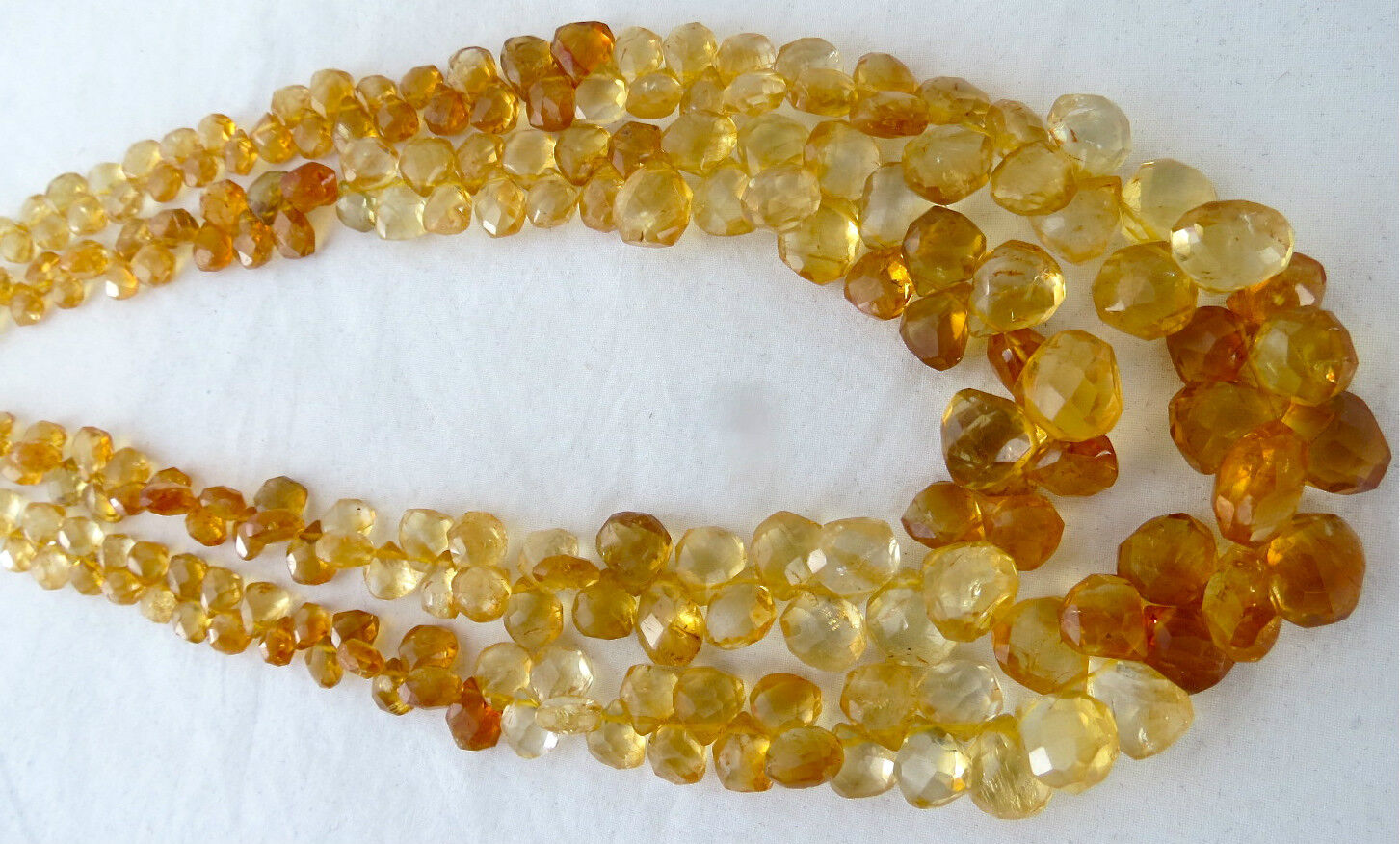 NATURAL CITRINE BEADS HEART DROPS 2 L 424 CARATS GEMSTONE HIGH FASHION NECKLACE