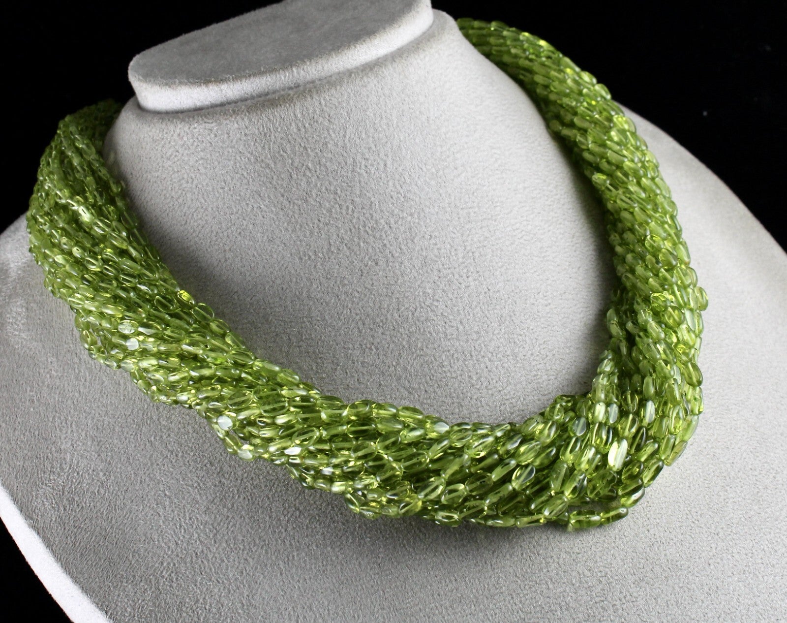 Natural Peridot Green Gemstone Statement Necklace 23 L 1391 Ct Beaded Cabochon