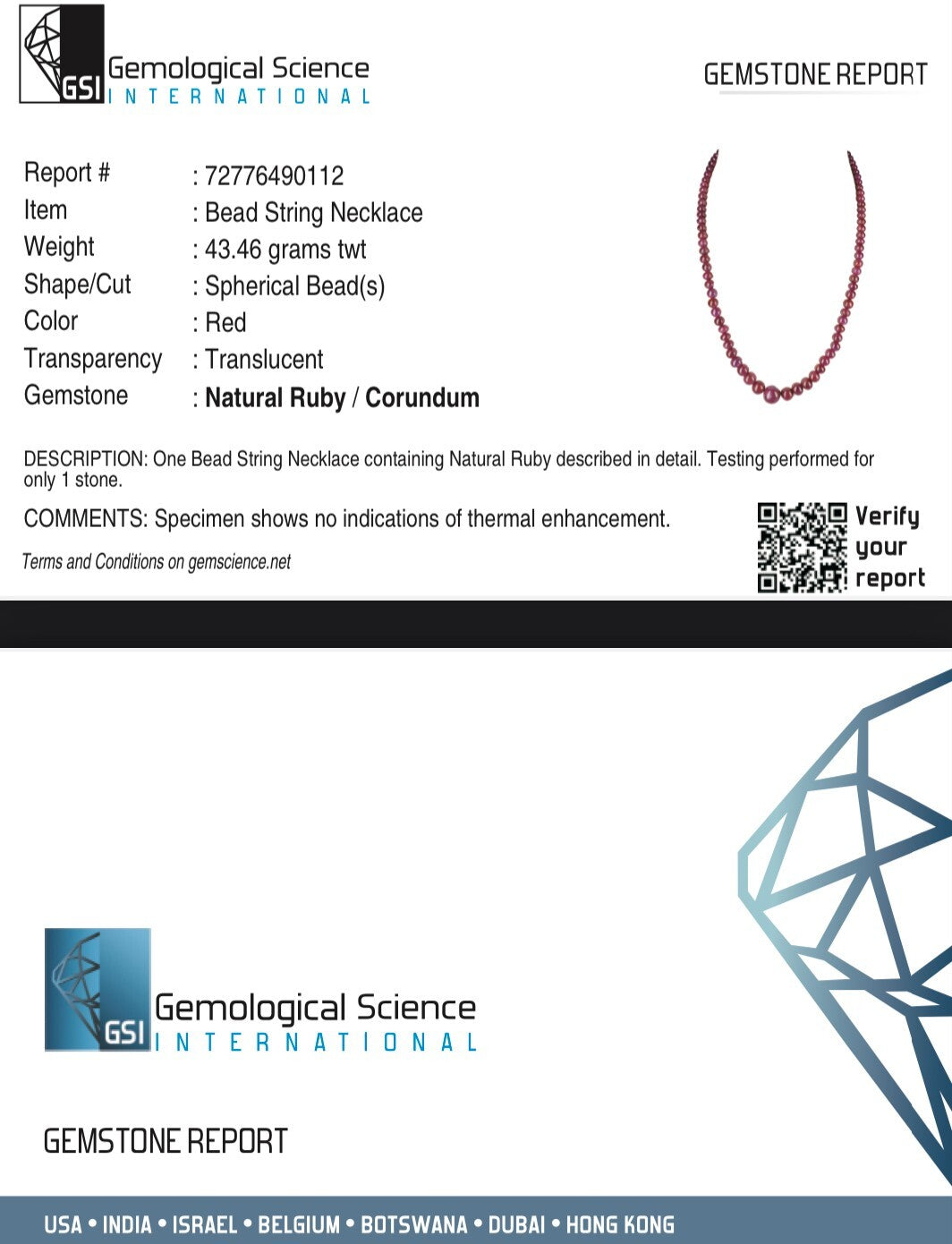 Certified Natural Ruby Necklace Round Beads 216 Ct Sterling Silver Clasp