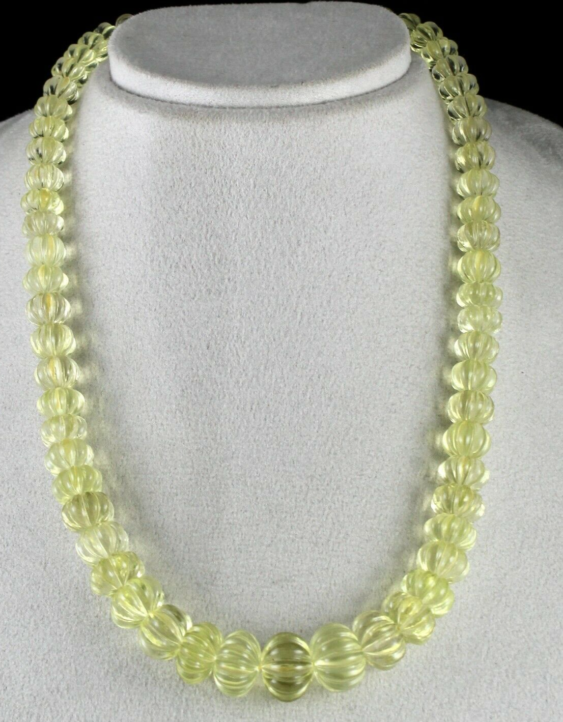 Natural Lemon Quartz Beads Carved 523 Ct Semi Precious Gemstone Necklace