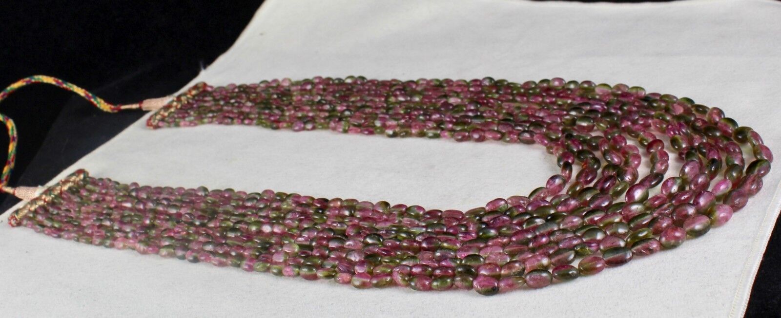 Certified Natural Tourmaline Beaded Cabochon 9L 728 Ct Bicolor Gemstone Necklace