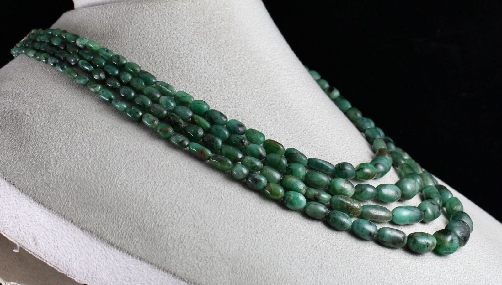 Vintage Natural Emerald Beads 4L 490 Ct Cabochon Gemstone Antique Necklace