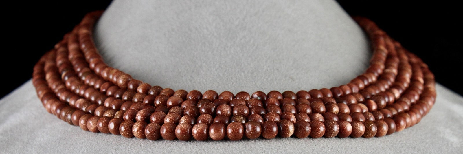 Gold Sun Sitara Sunstone Necklace 5 L 757 Ct Round Beads Semi Precious Gemstone