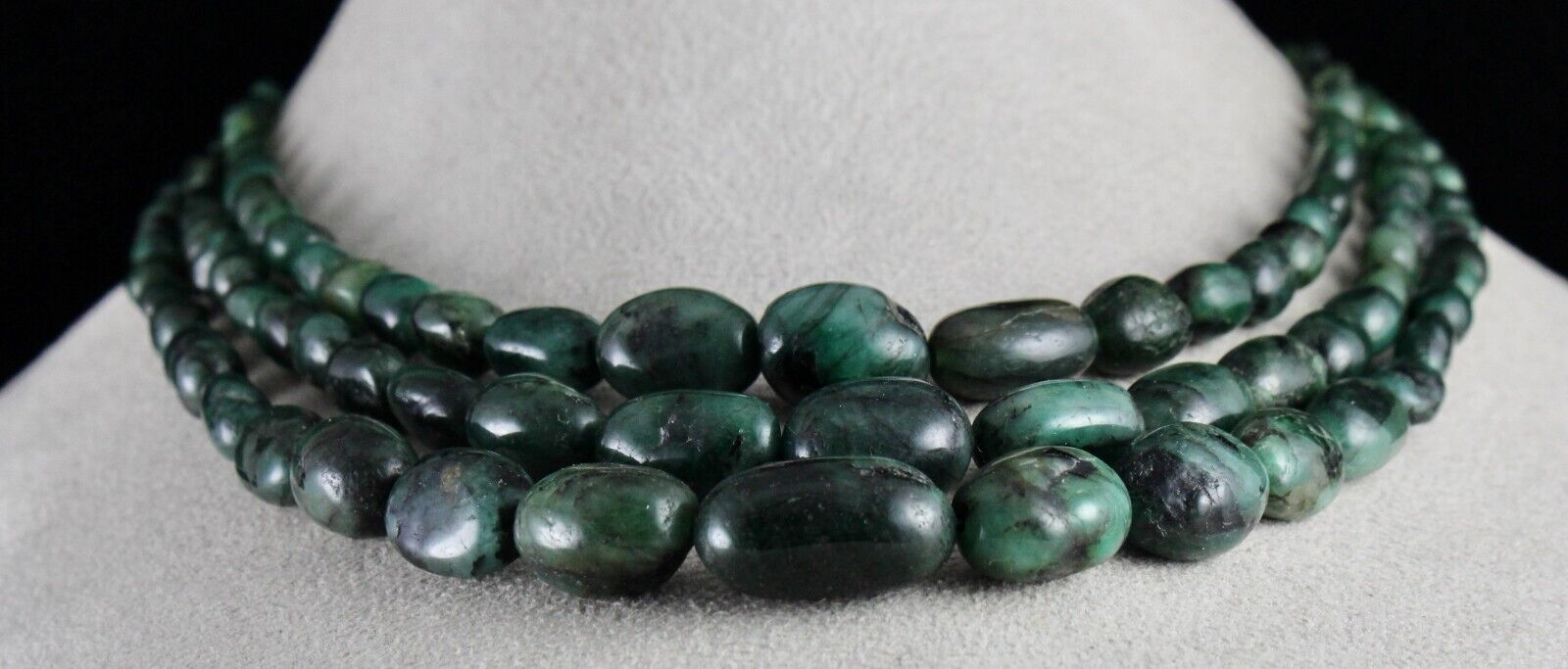 Vintage Natural Emerald Beads 3 L 454 Ct Cabochon Gemstone Antique Necklace