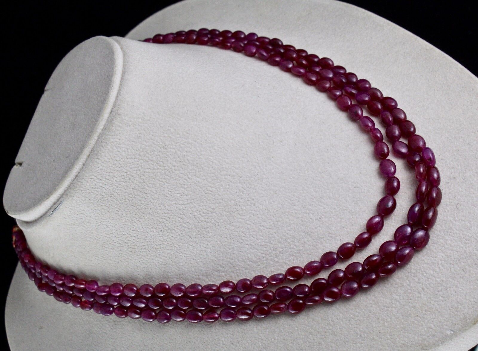 NATURAL UNTREATED RUBY BEADS LONG CABOCHON 3 LINE 318 CTS GEMSTONE NECKLACE 