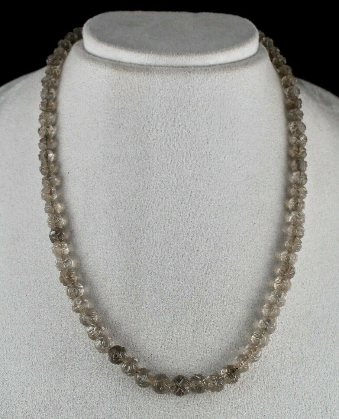 NATURAL SMOKY QUARTZ BEADS CARVED 1 LINE 178 CARATS GEMSTONE ANTIQUE NECKLACE