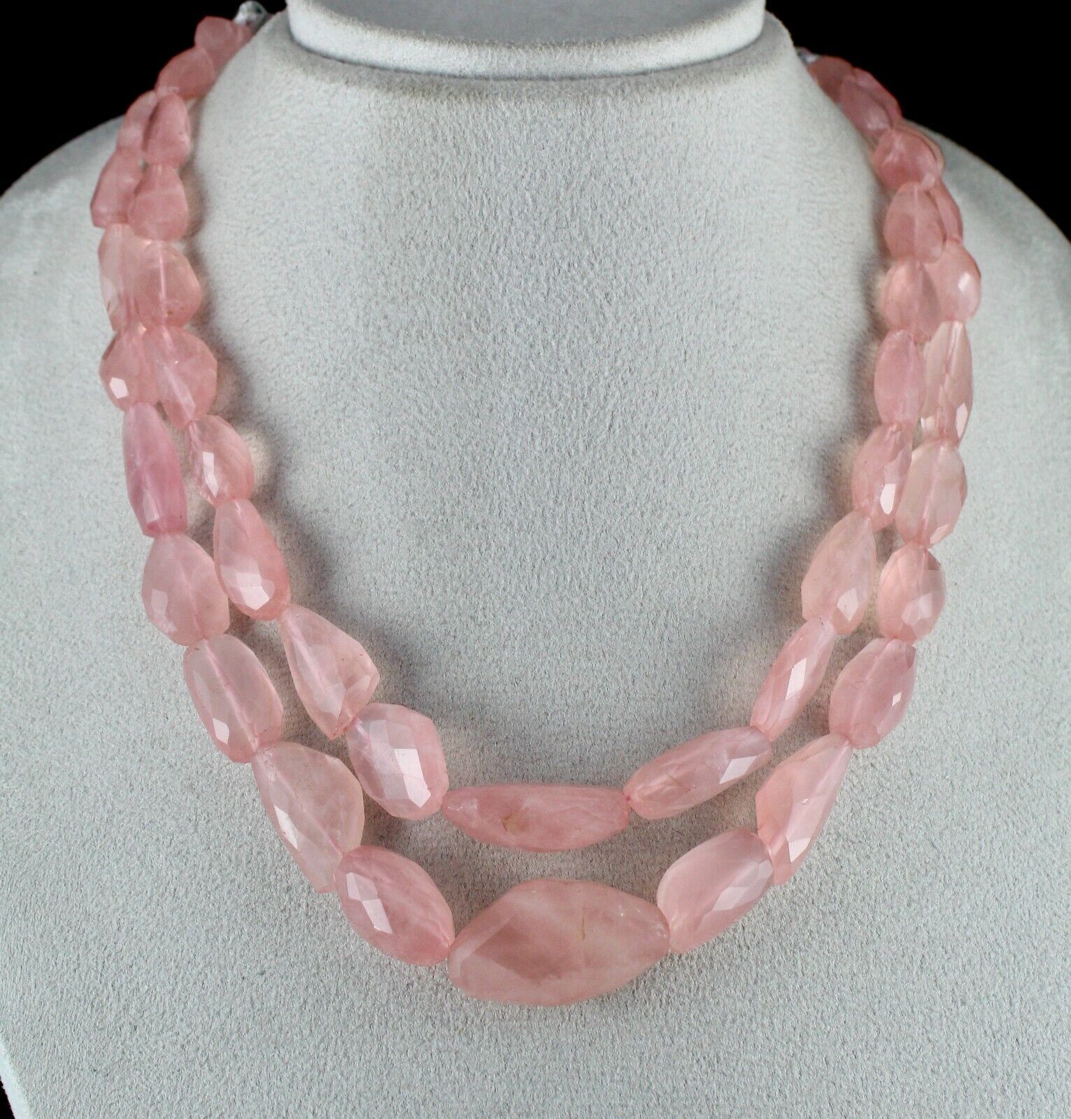 Natural Rose Quartz Beaded Necklace 2 Line 683 Carats Nuggets Gemstone Strings