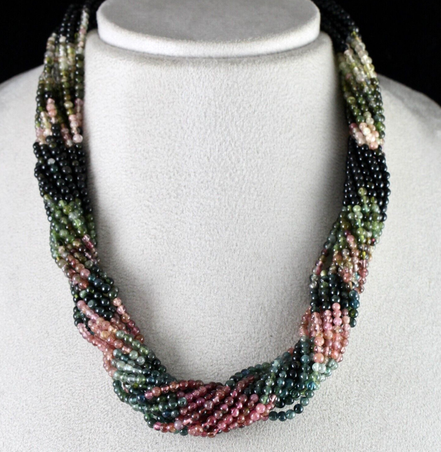 Natural Multi Tourmaline 575 Ct Beads Necklace Sterling Silver For Women