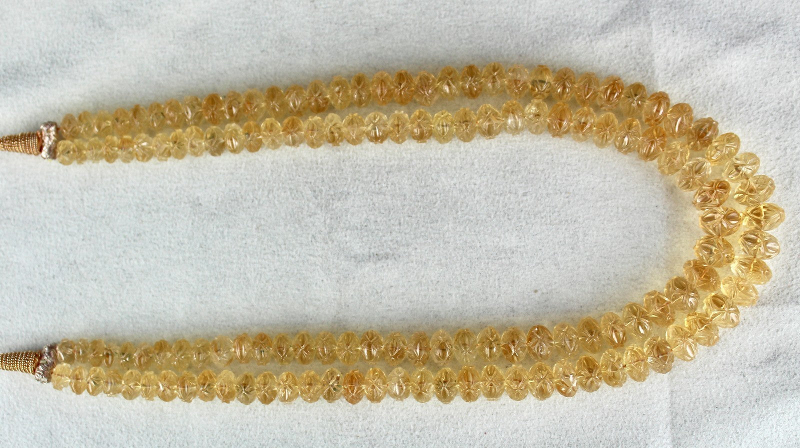 Vintage Natural Yellow Citrine 565 Ct Engraved Beads Gemstone Necklace Certified
