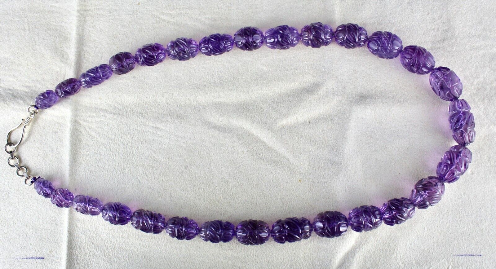 Antique Natural Amethyst Beads Engraved Long 1 L 511 Ct Gemstone Silver Necklace