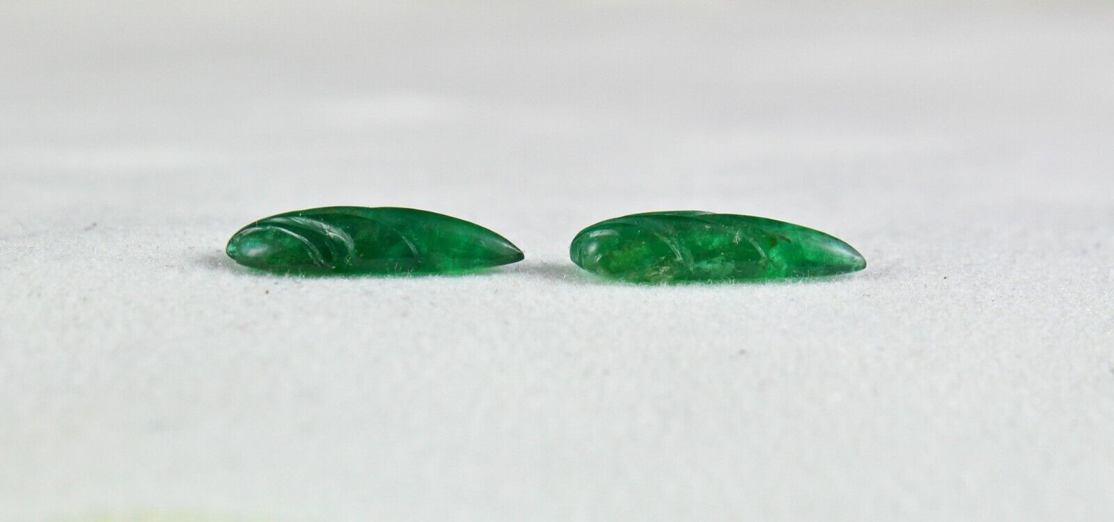 ZAMBIA NATURAL EMERALD CARVED LEAVES PAIR 3.78 CARATS GEMSTONE FOR EARRING