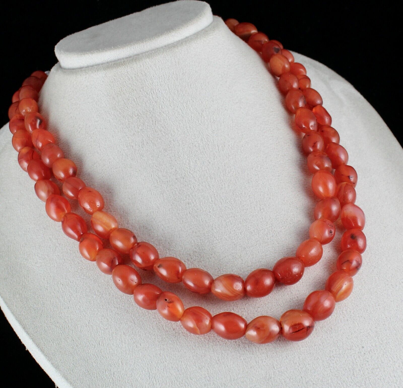 RED NATURAL CARNELIAN BEADS LONG 2 LINE 836 CARATS GEMSTONE FASHION NECKLACE