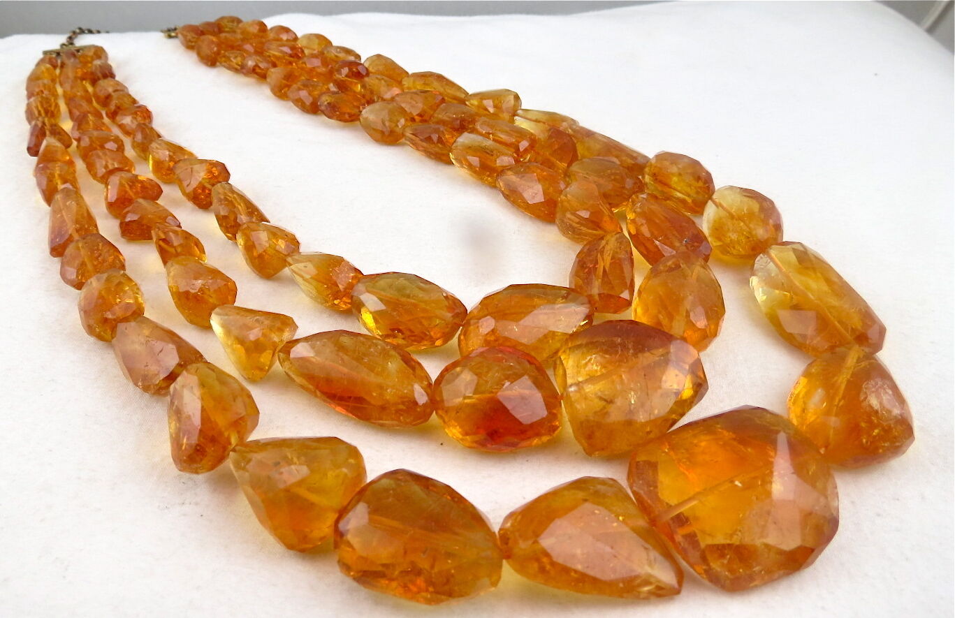 Natural Citrine Faceted Beads Tumble 3 L 1720 Ct Golden Gemstone Silver Necklace