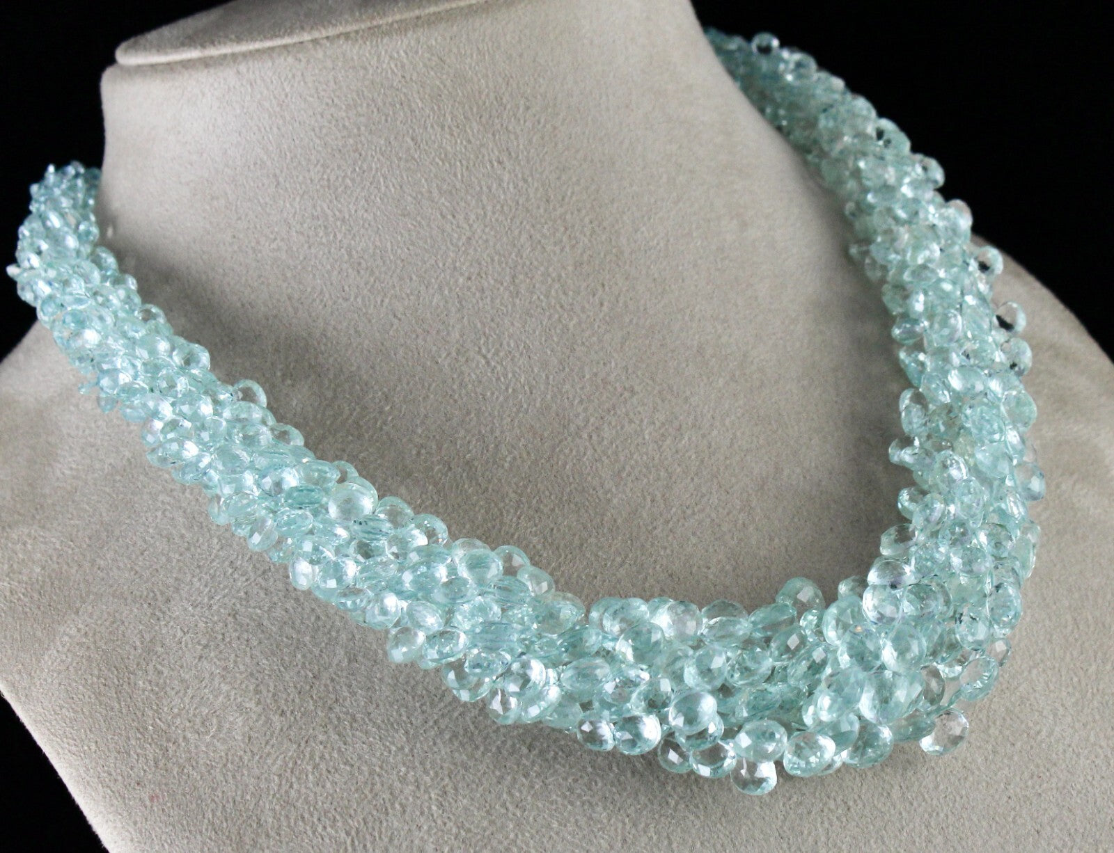 Certified Natural Aquamarine 647 Ct Teardrop Sterling Silver Statement Necklace