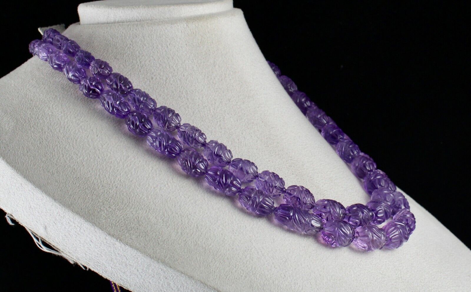 Certified Natural Amethyst Carved Beads 2 L 759 Ct Gemstone Important Necklace