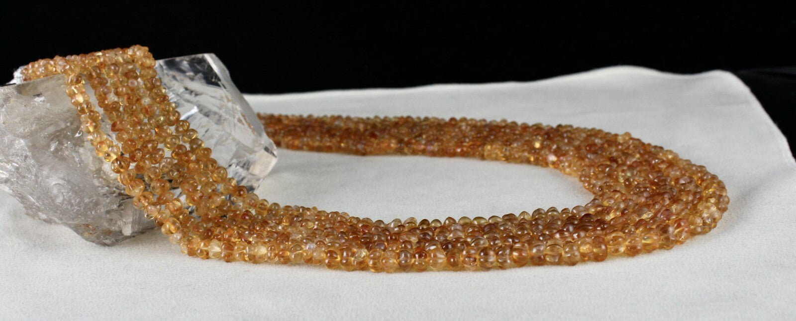 Certified Natural Yellow Citrine 675 Ct Carved Melon Gemstone Necklace