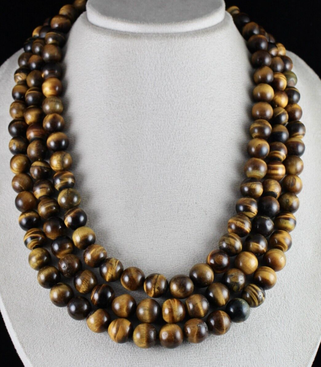 Natural Tiger Eye Beads Round 3 L 2016 Ct Big Gemstone Antique Fashion Necklace