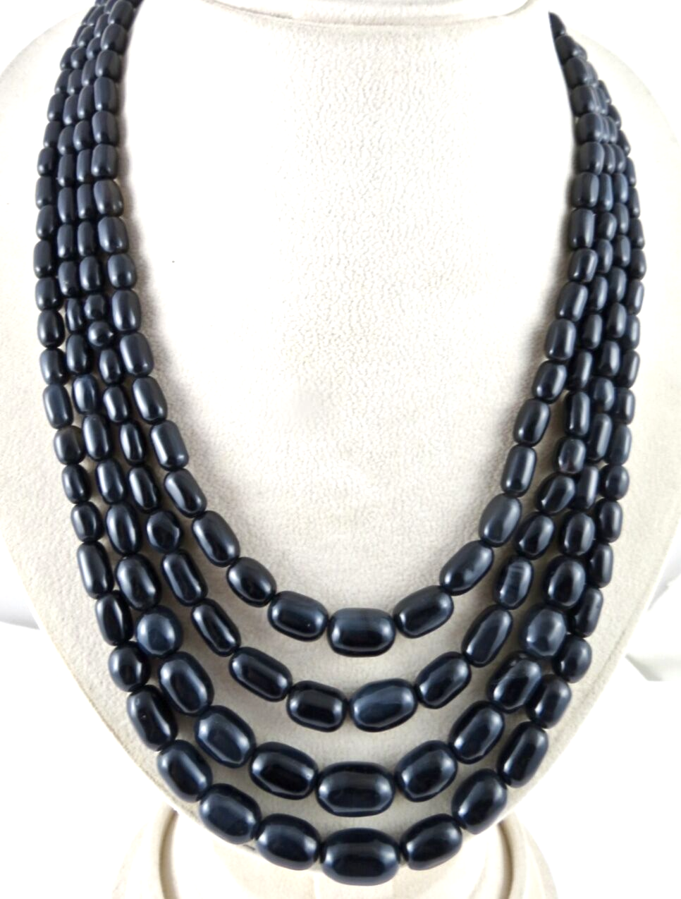 Black Onyx Long Tube Beaded 4 Line 830 Ct Gemstone Silver Fashion Necklace