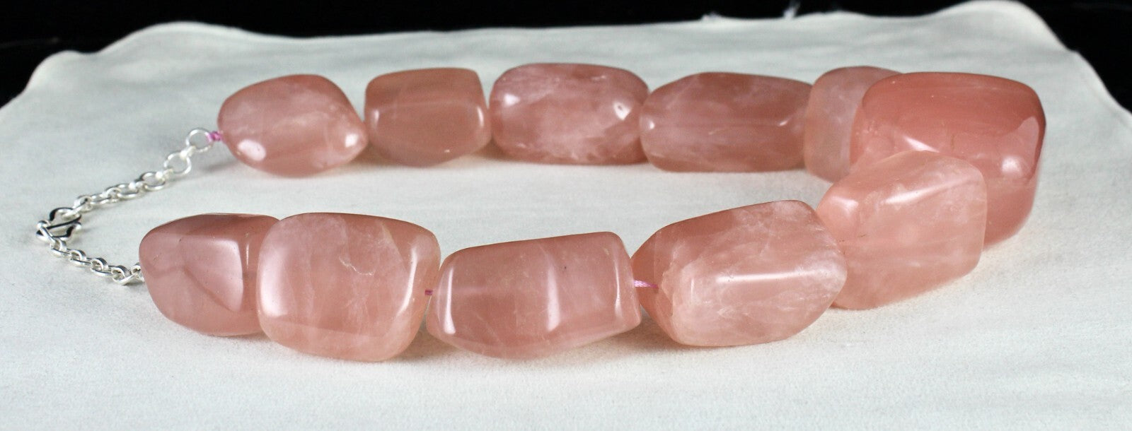 Certified Natural Rose Quartz Tumble Beads Necklace 2597 Ct Sterling Silver