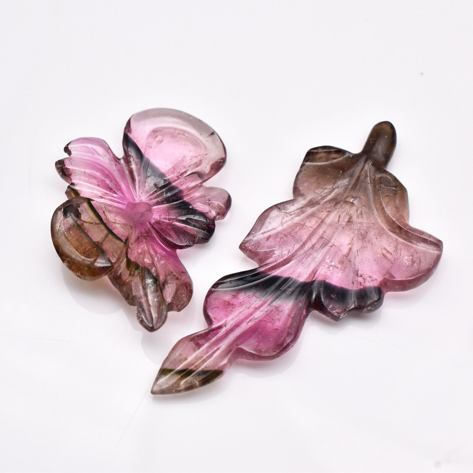 Natural Multi Tourmaline Carved Leaves 4Pc 49.25 Ct Gemstone Earring Pendant Set