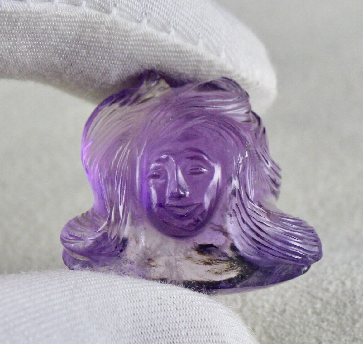 NATURAL BRAZILIAN AMETHYST LADY CARVED 46.89 CTS GEMSTONE PENDANT DESIGNING