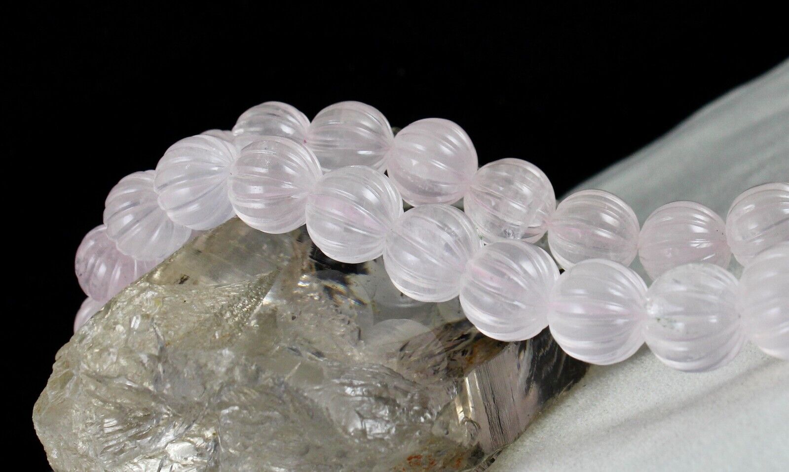 Rose Quartz Beaded Carved Necklace 1 L 813 Carats Natural Gemstone Silver clasp