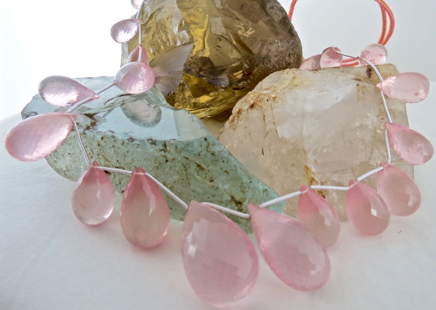 Certified Natural Rose Quartz Teardrop Beaded 402 Ct Gemstone Statement Necklace