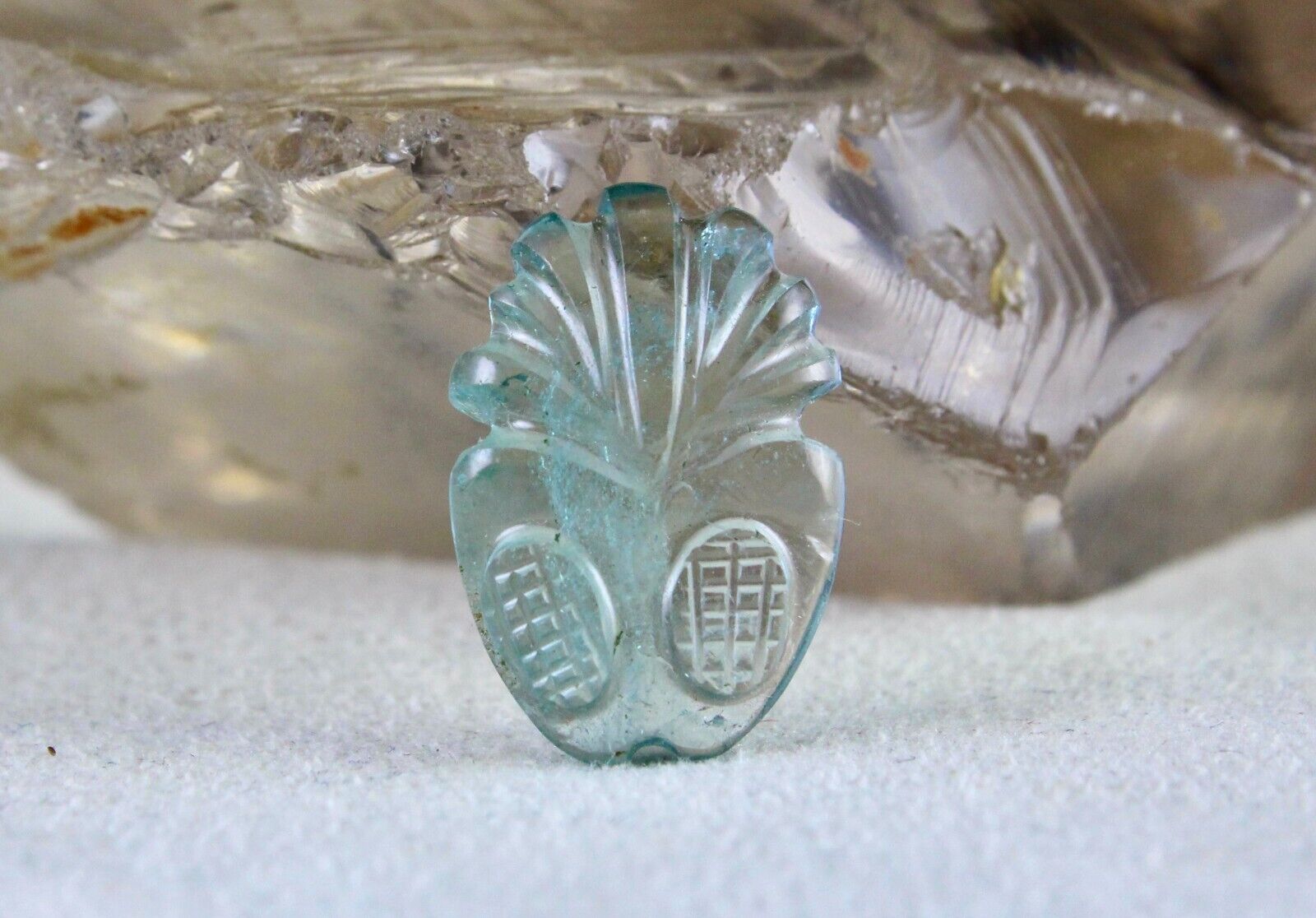 NATURAL BLUE AQUAMARINE CARVED PINEAPPLE 7.47 CT LOOSE GEMSTONE FOR PENDANT RING