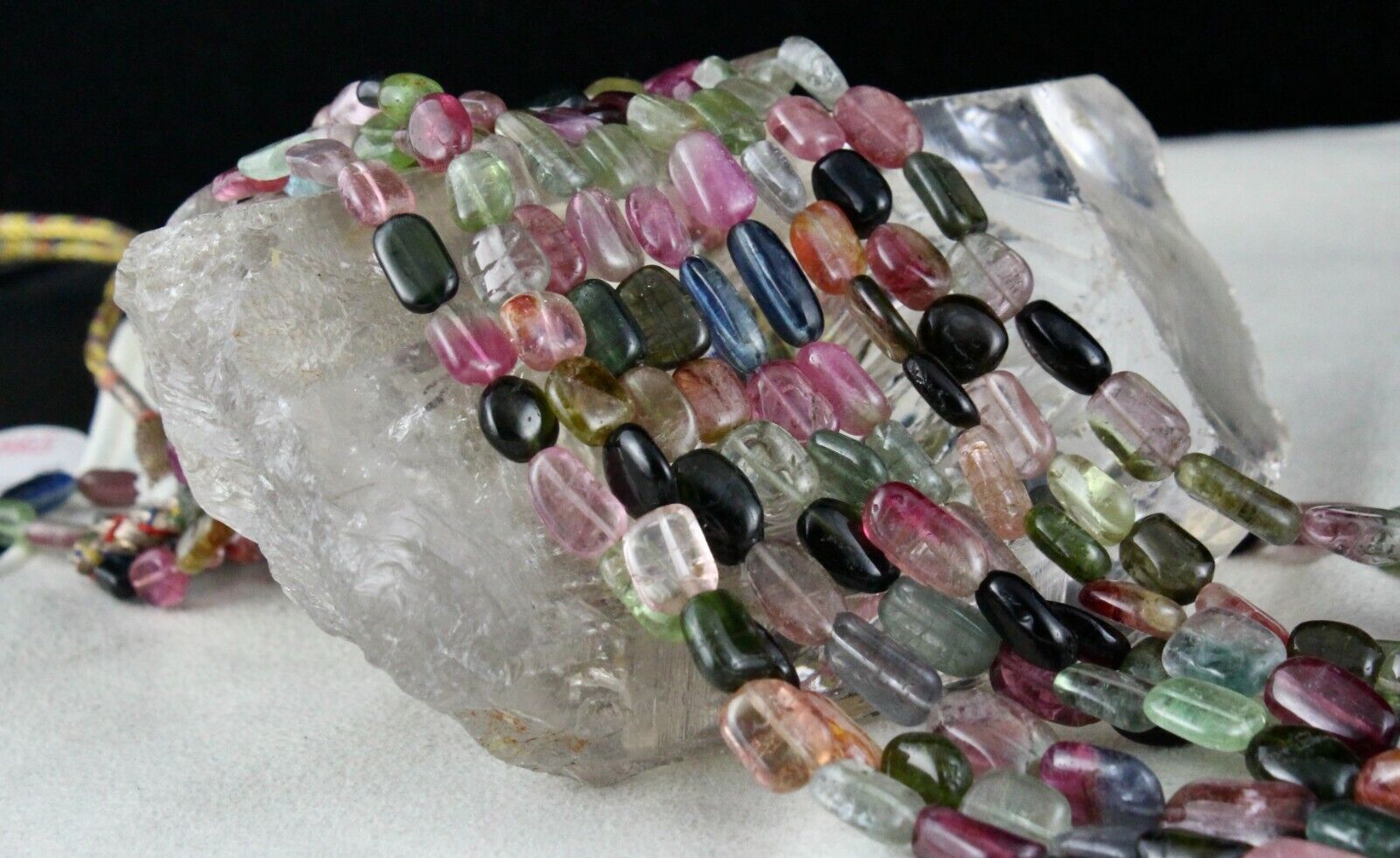 NATURAL MULTI TOURMALINE BEADS CABOCHON 5 LINE 713 CARATS GEMSTONE NECKLACE 