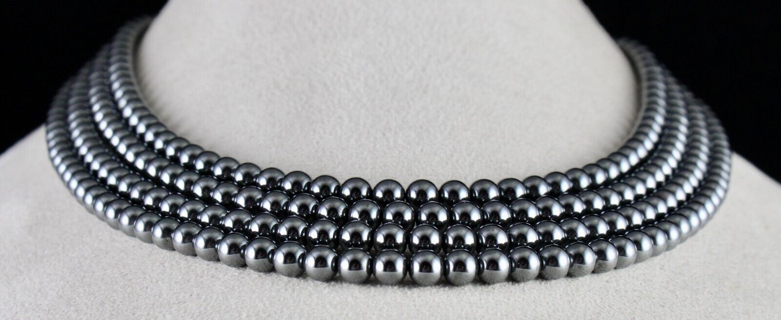 Natural Hematite Beads 4 Line 6mm 902 Ct Round Black Gemstone Fashion Necklace