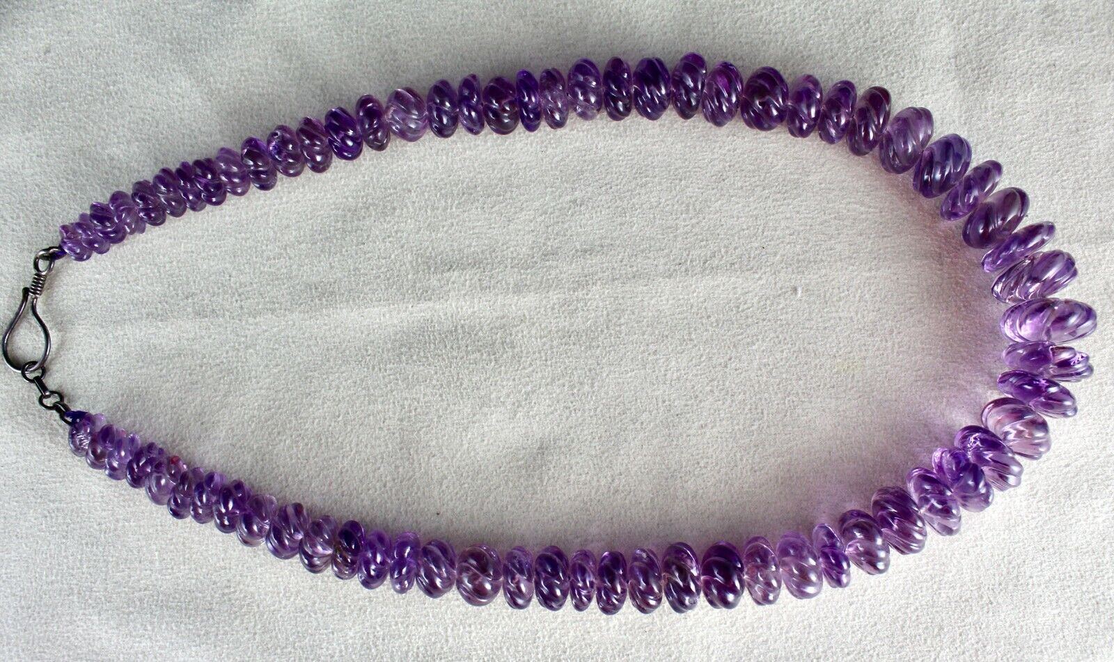 Natural Amethyst Beads Carved Round 703 Ct Gemstone Silver Vintage Necklace