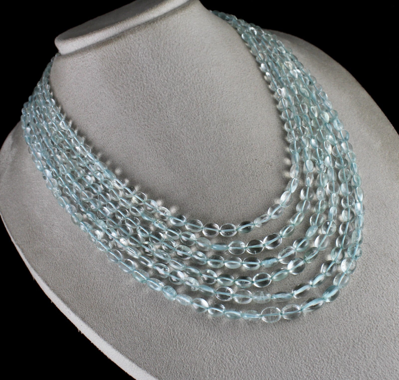 Certified Fine Natural Blue Aquamarine 680 Ct Beads Long 6 L Gemstone Necklace