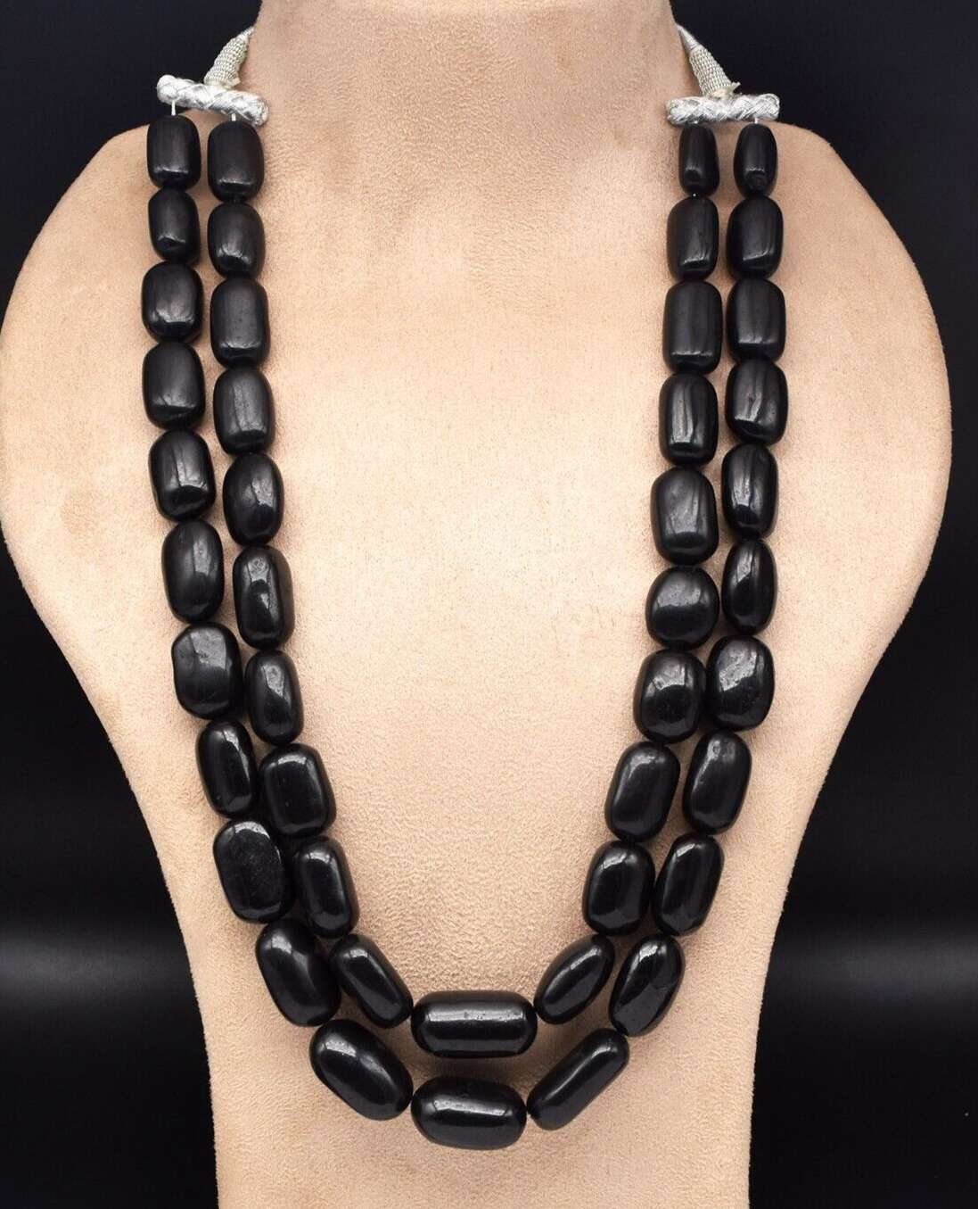 Natural Black Jade Beads Long 2 L 1420 Ct Big 27mm Gemstone Fashion Necklace