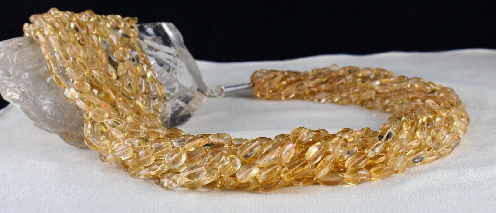 Natural Citrine Beads Cabochon 14 L 1295 Ct Yellow Gemstone Silver Necklace