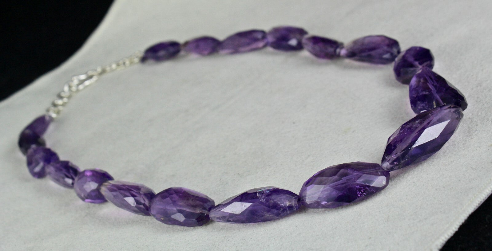 Fine 528 Ct Natural Amethyst Beads Necklace Faceted Gemstone Sterling Silver