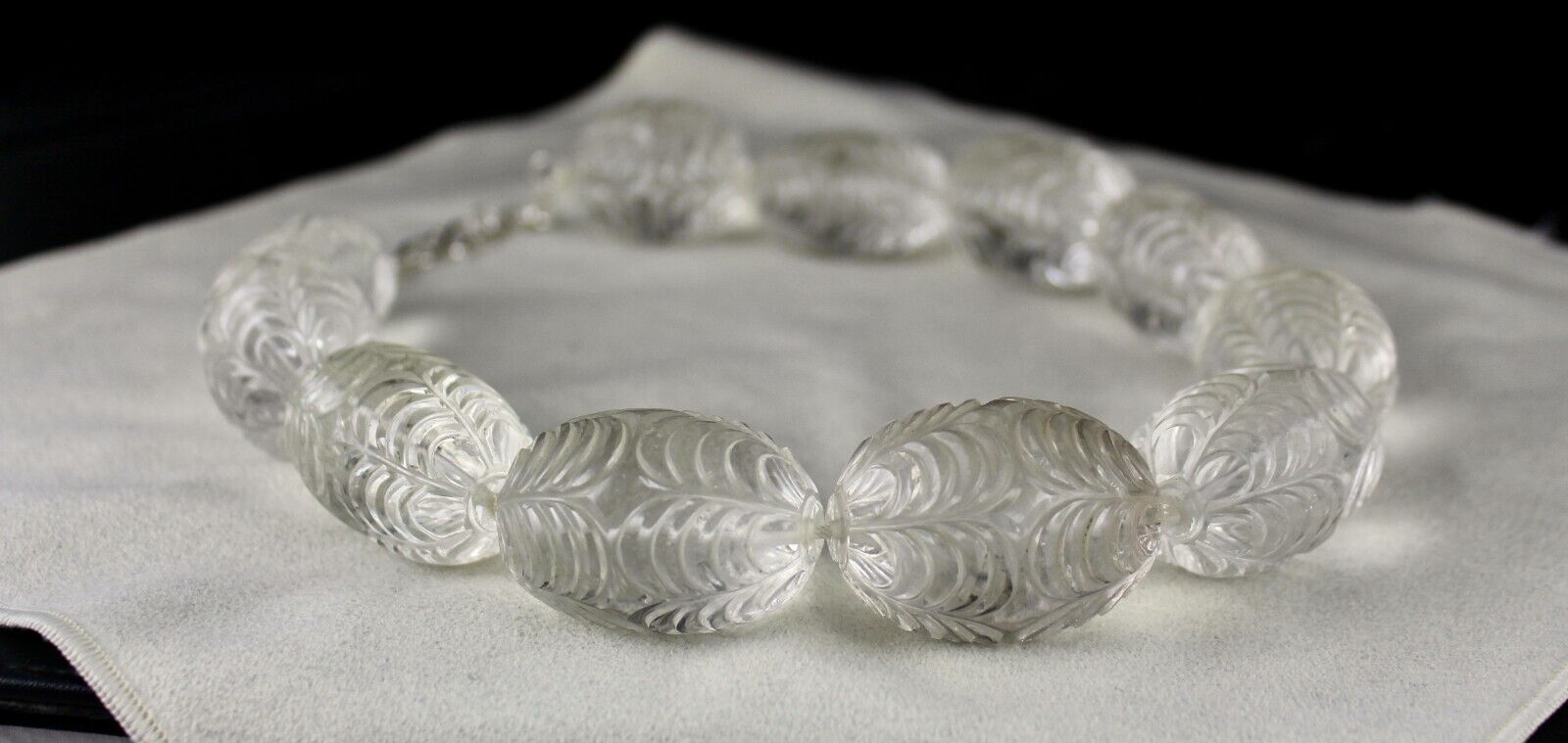 NATURAL WHITE ROCK CRYSTAL QUARTZ CARVED OVAL BEADS 11 PCS 2776 CARATS GEMSTONE