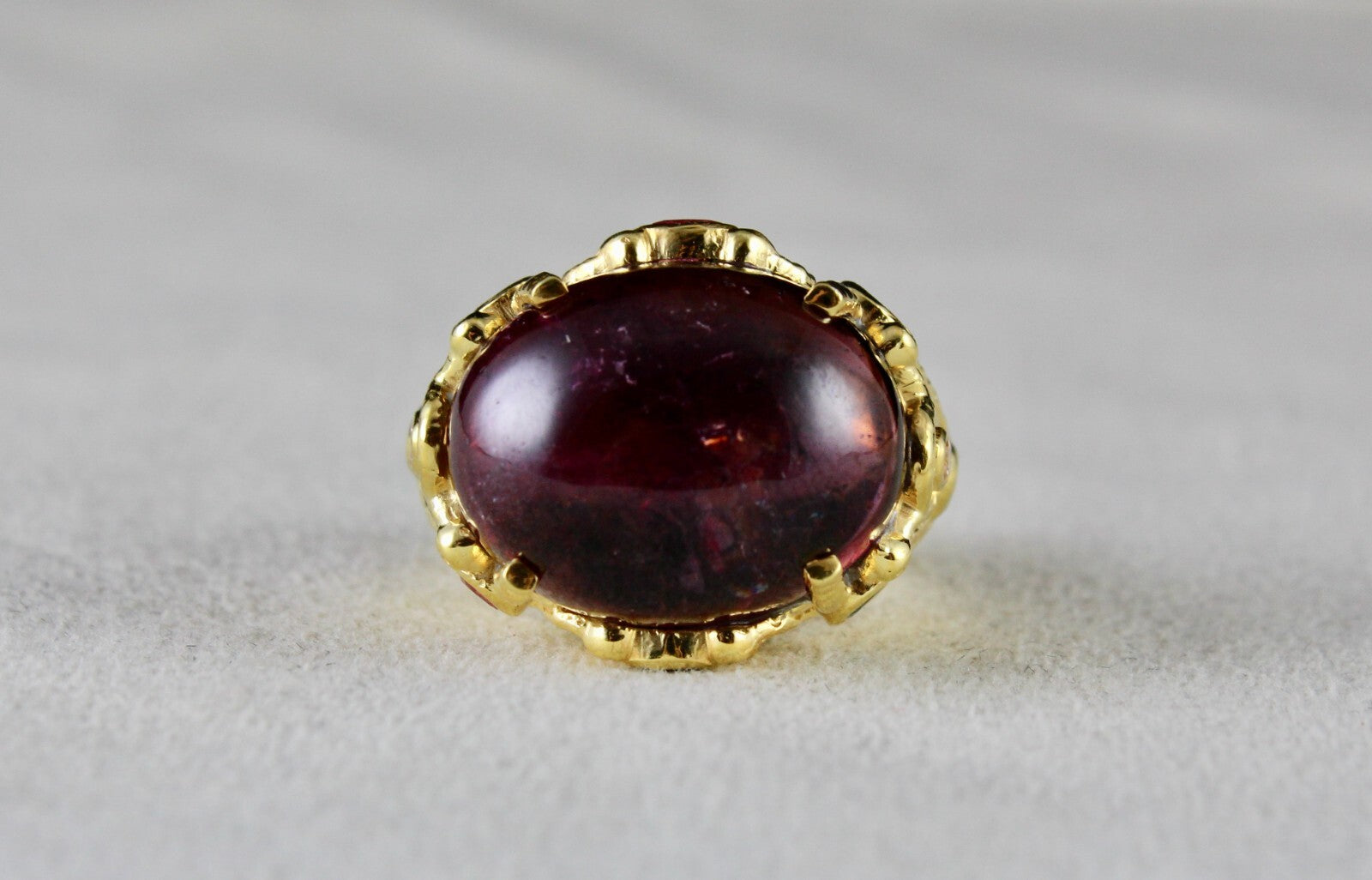 Certified Unique Pink Tourmaline 10ct Carved Sterling Silver Gold Plated Ring