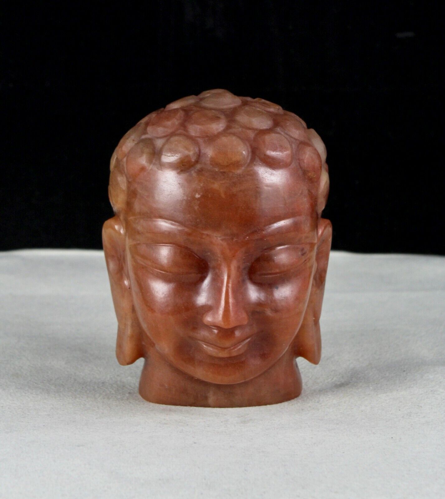 4" NATURAL ORANGE QUARTZ BUDDHA HEAD 3297 CARATS GEMSTONE STATUE FOR HOME DECOR