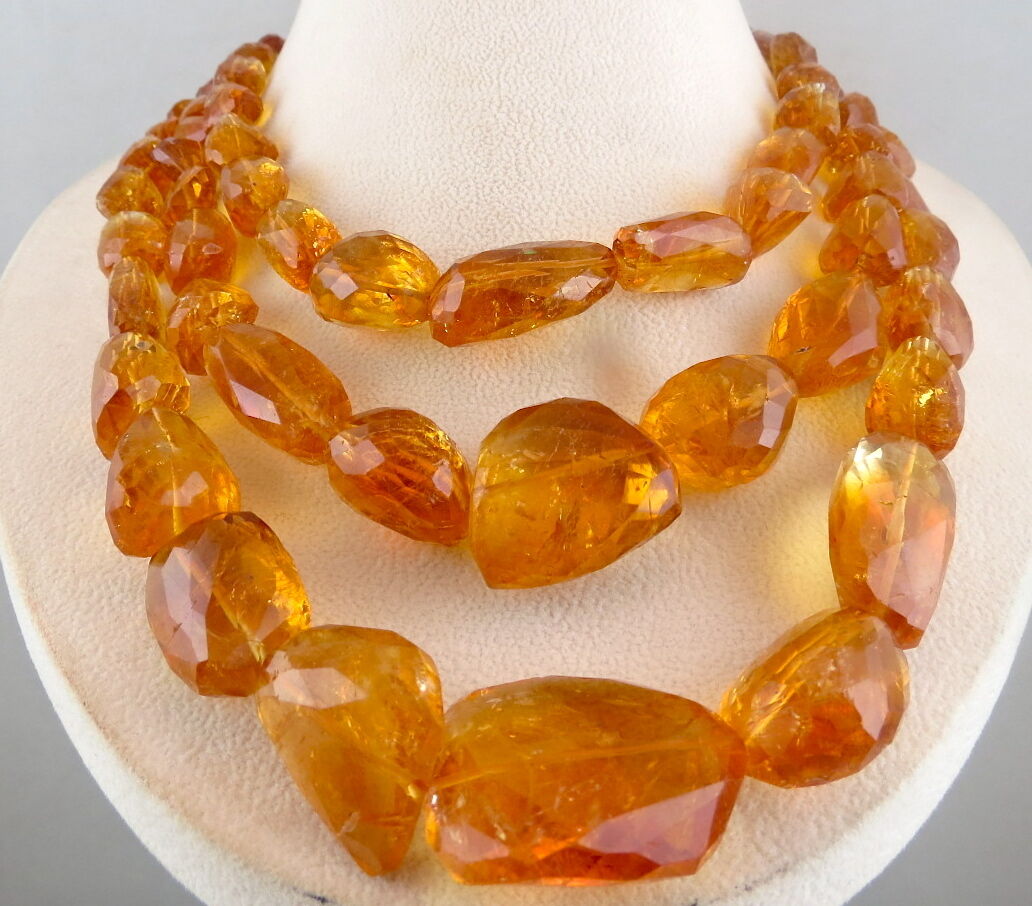 Natural Citrine Faceted Beads Tumble 3 L 1720 Ct Golden Gemstone Silver Necklace