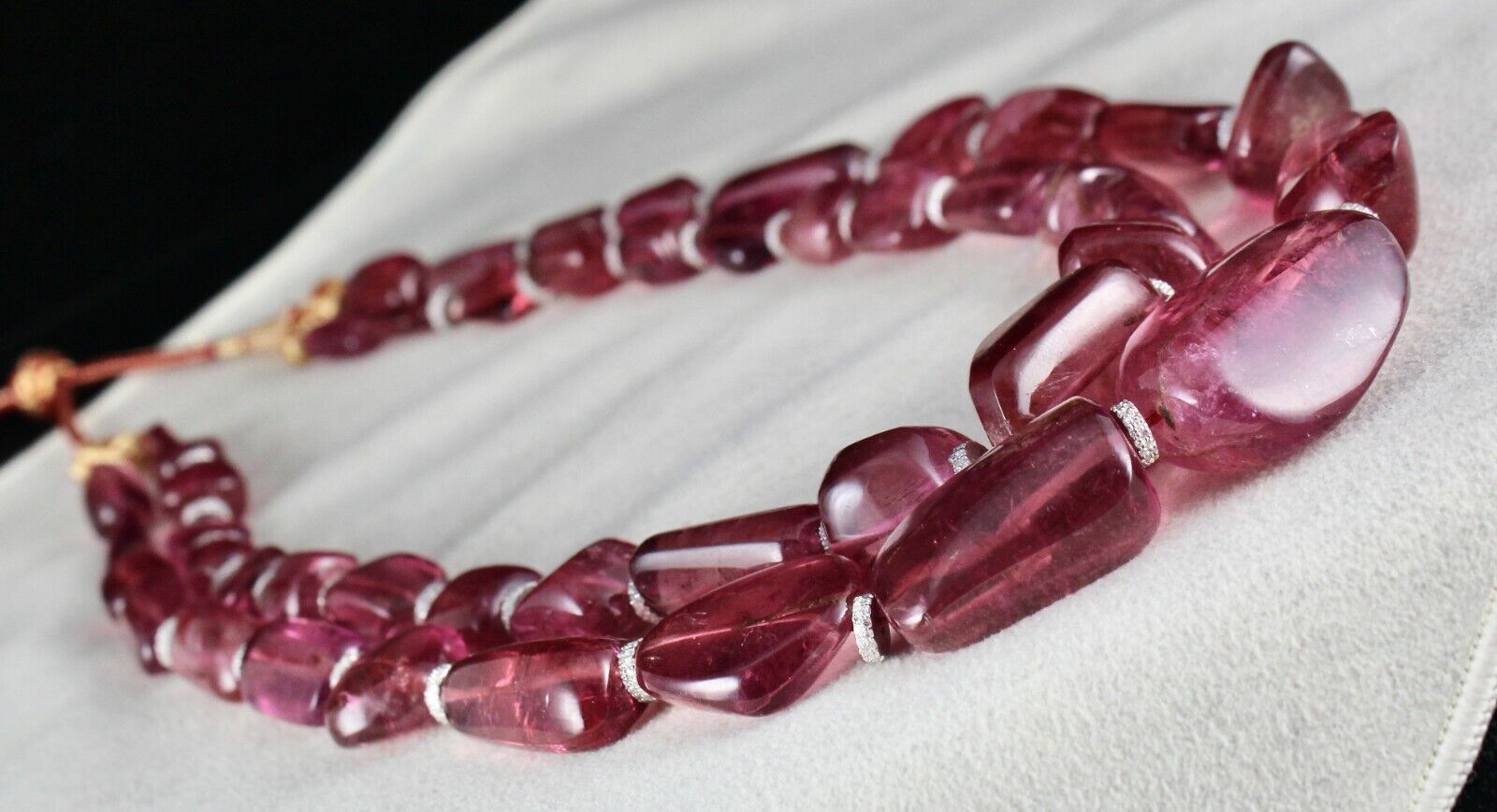 Natural Rubellite PinK Tourmaline Beads 1027 Ct Stone Silver Cocktail Necklace