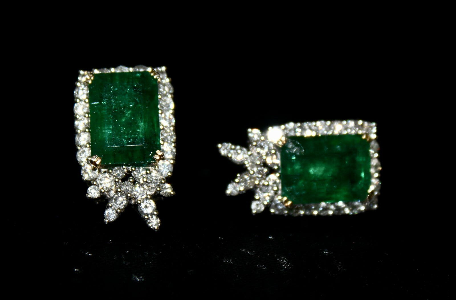 Certified Natural Zambian Emerald 64ct Natural Diamond 18k Gold Stud Earrings