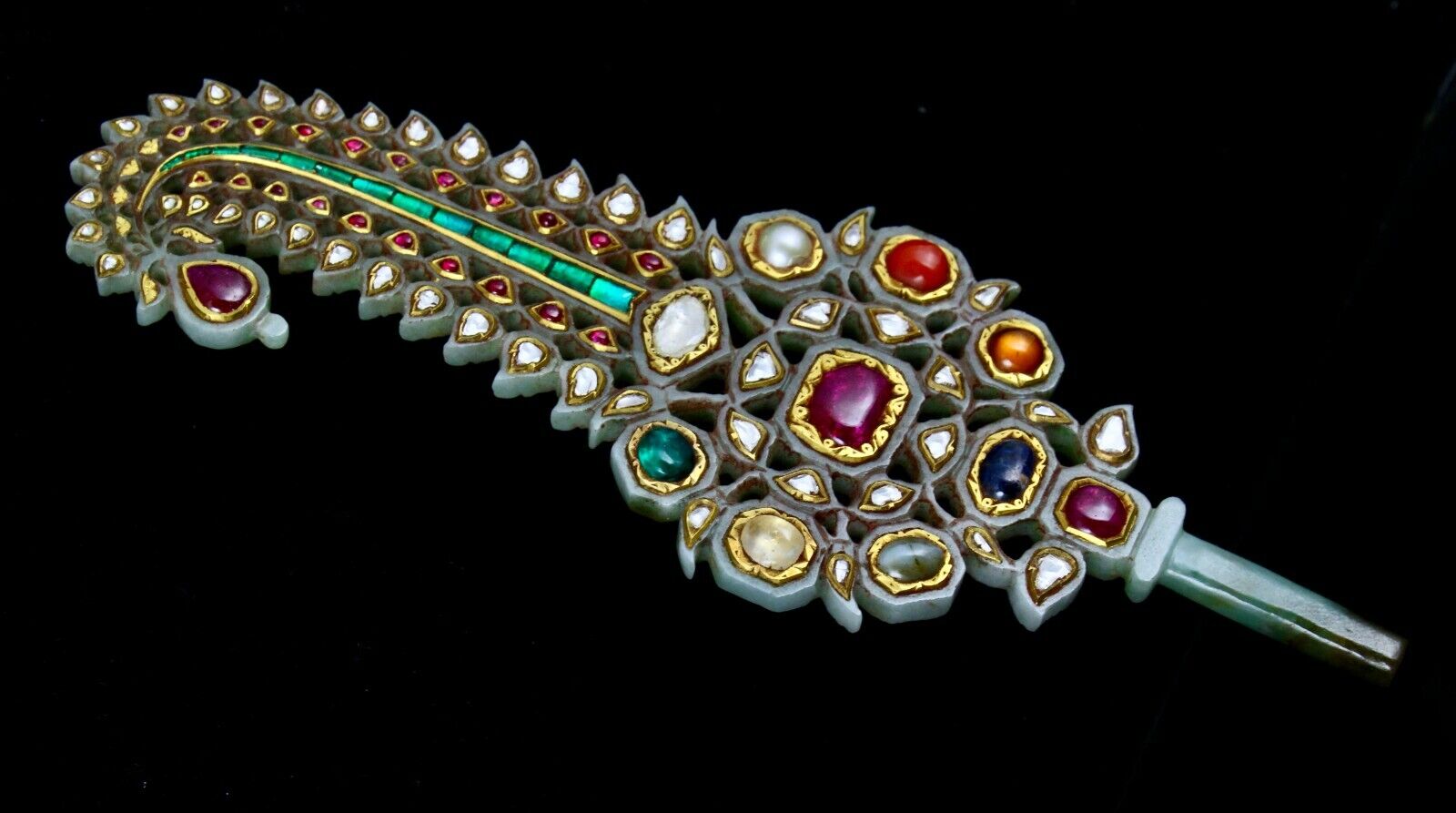 Natural Persian Jade Turban Groom Kalangi Studded Ruby Diamond Emerald 22k Gold